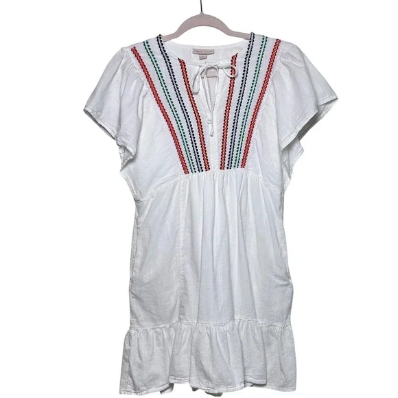 Knox Rose White Embroidered Flutter Sleeve Tiered Mini Dress Small VN1979753 - Picture 2 of 5